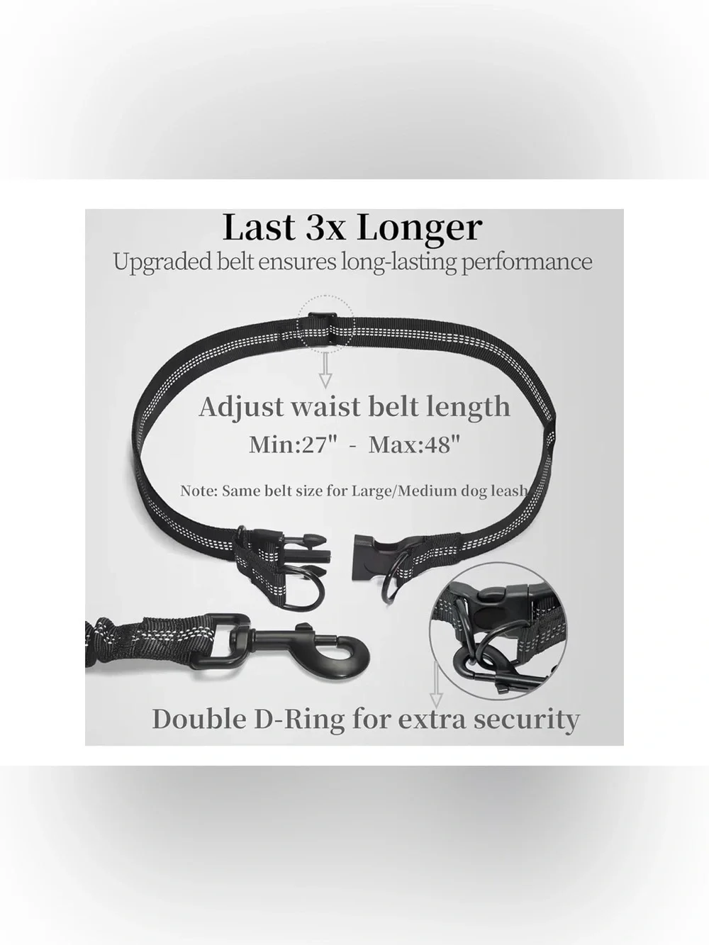 Hands Free Dog Leash with Zipper Pouch, Dual Padded Handles